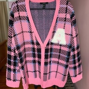 Plaid Pink Varsity Cardigan Sweater